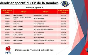 Calendrier sportif du XV de la Dombes - Fédérale 3 // Poule 4