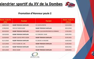 Calendrier sportif du XV de la Dombes - Promotion d'Honneur // Poule 2